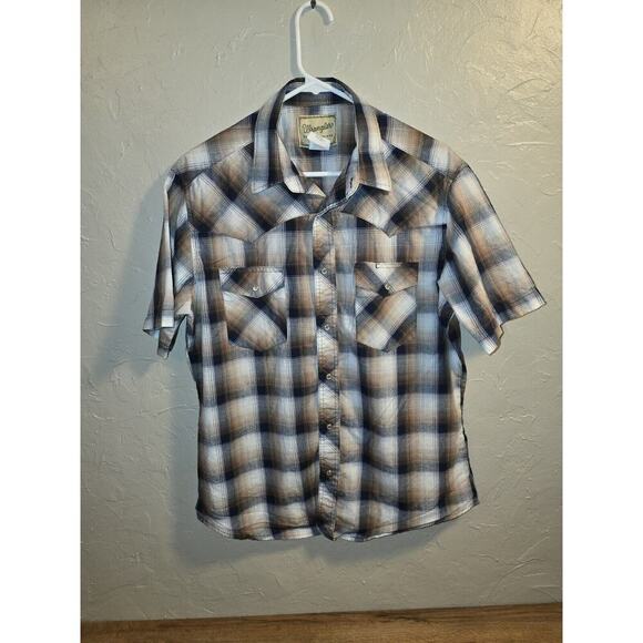 Wrangler Shirt Button Up Short Sleeve Plaid Pearl Snap - Picture 1 of 5
